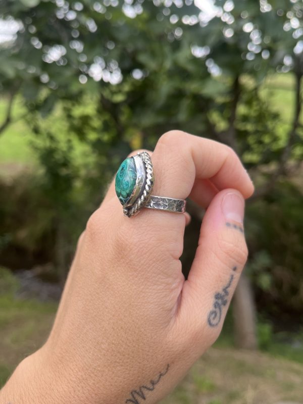 Anillo de Crisocola con Malaquita con cordón - Imagen 3