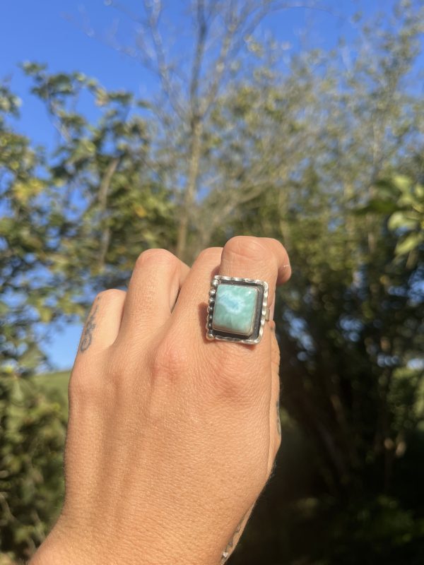 Anillo de Larimar cuadrado