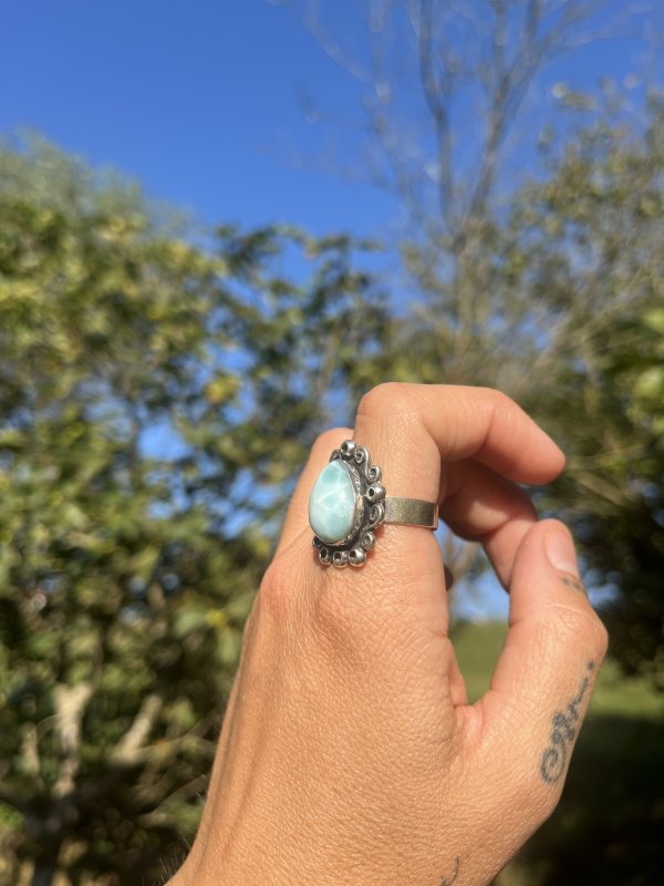Anillo de Larimar lágrima estilo boho - Imagen 2
