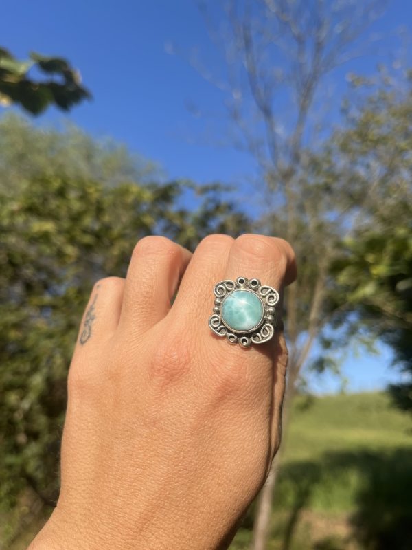 Anillo de Larimar redondito estilo boho