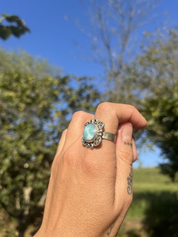 Anillo de Larimar redondito estilo boho - Imagen 2