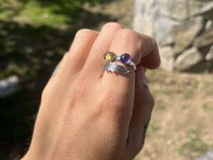 Anillo de Ámbar y Amatista pluma