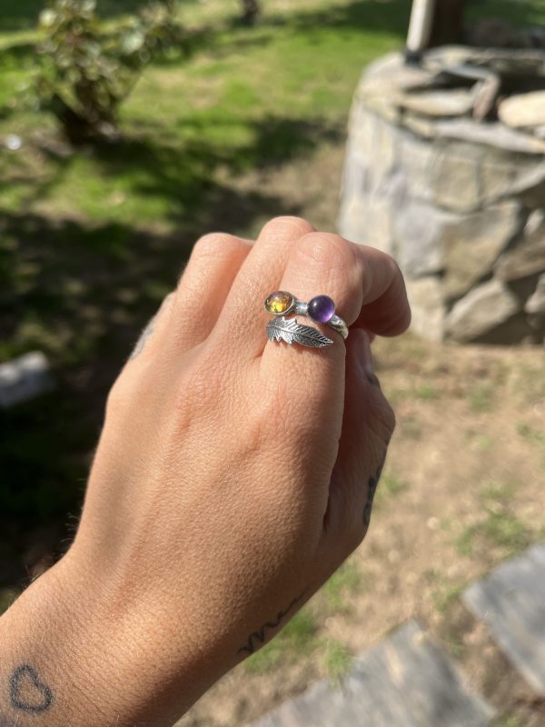 Anillo de Ámbar y Amatista pluma