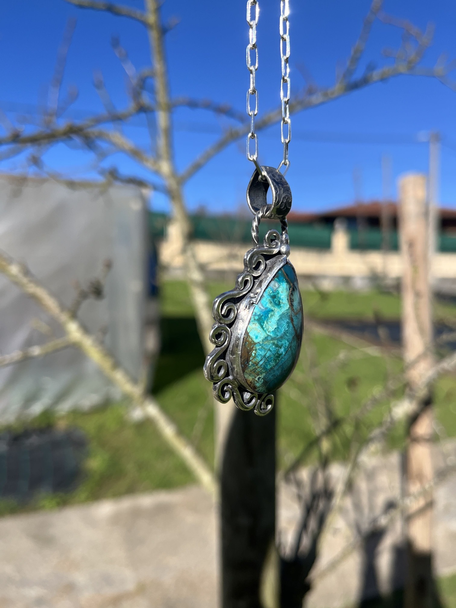 Colgante de Crisocola con Turquesa fluye - Imagen 2