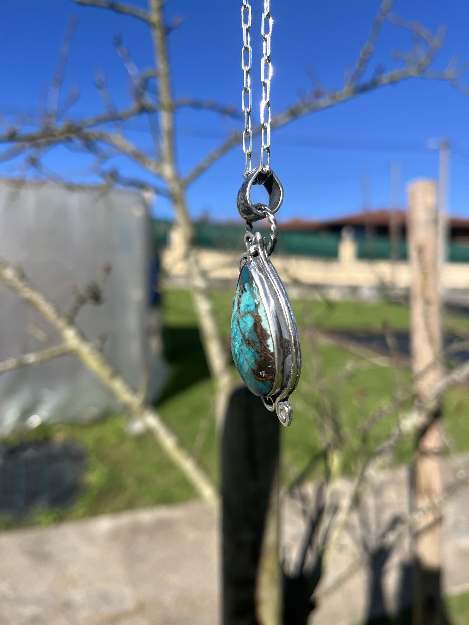 Colgante de Crisocola con Turquesa fluye - Imagen 3