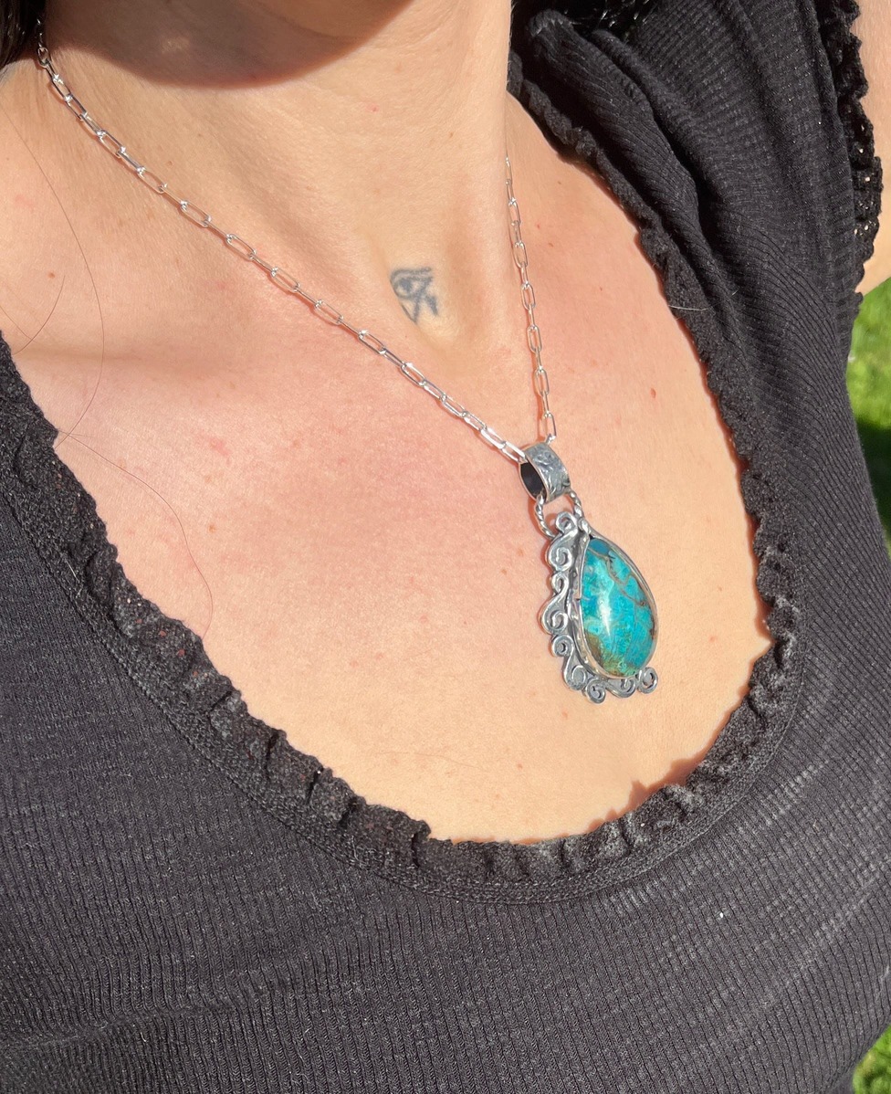 Colgante de Crisocola con Turquesa fluye - Imagen 5