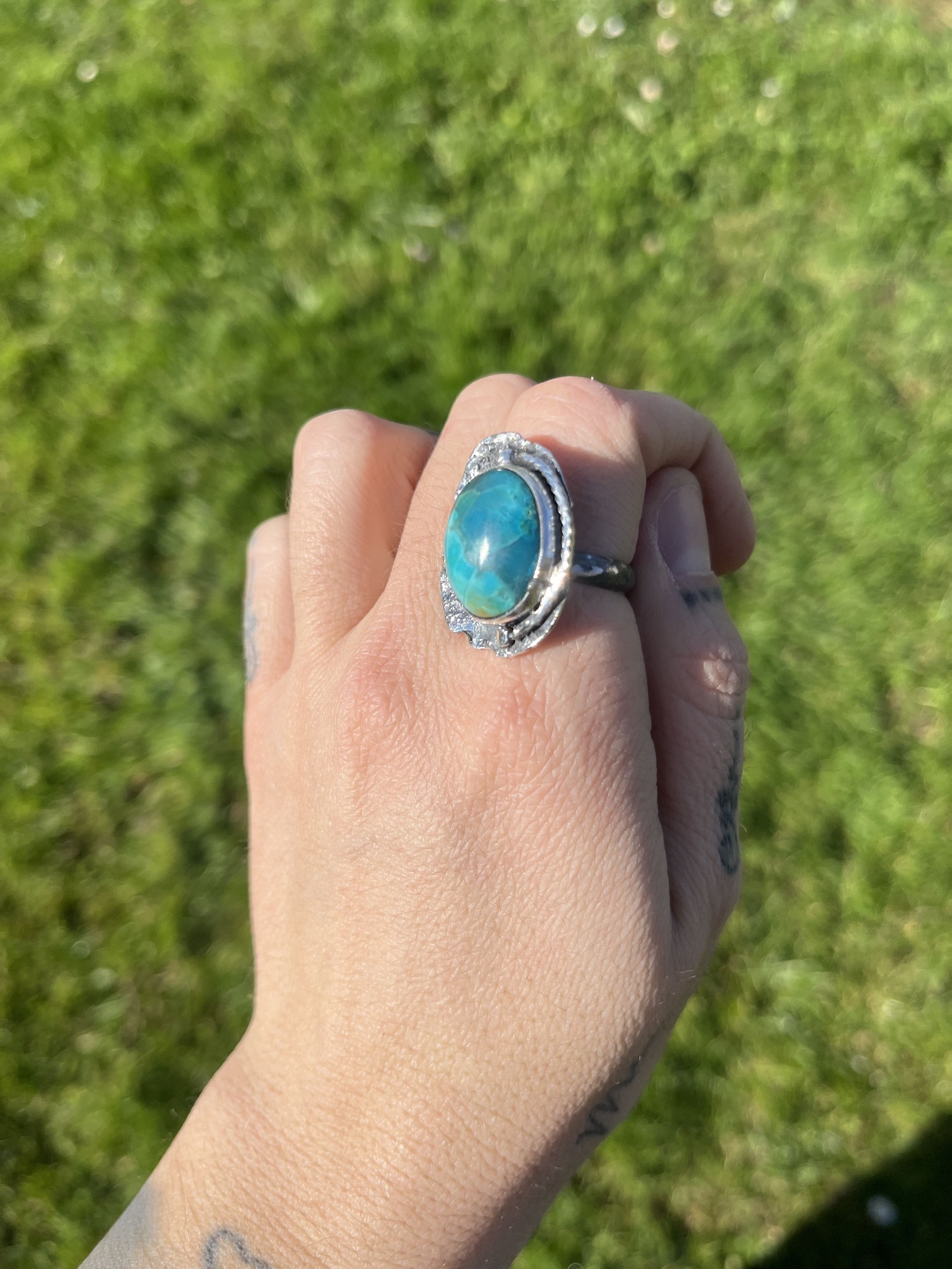 Anillo de Crisocola peruana pétalos - Imagen 3